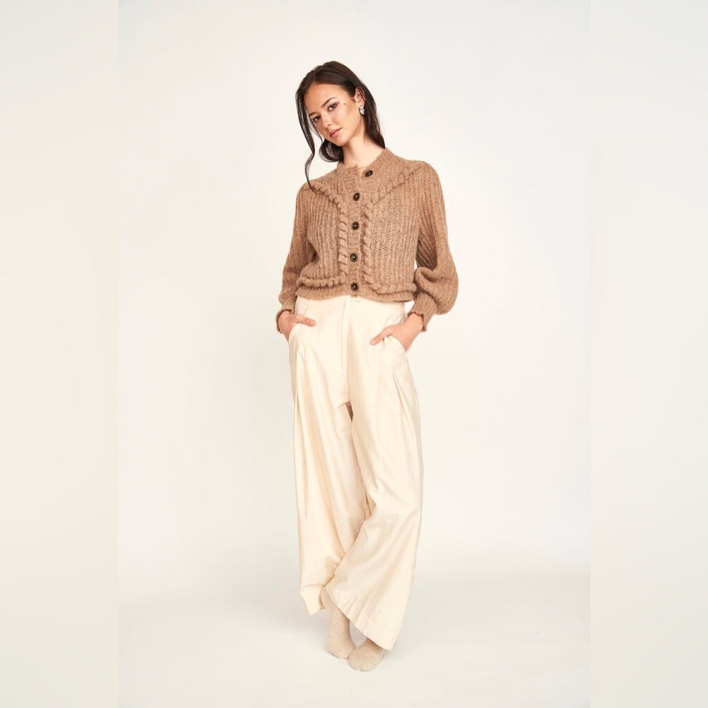 NWOT Mirth MORITZ EMBROIDERED CARDIGAN IN BROWNIE Size Small.